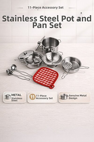 YILDIRIM OYUNCAK طقم أواني طهي معدنية من الفولاذ المقاوم للصدأ مكون من 11 قطع...