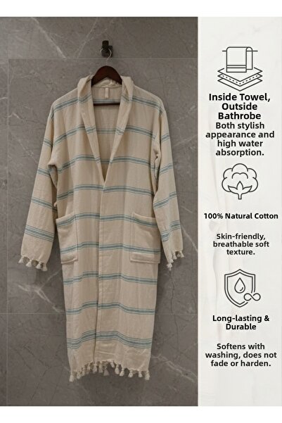 TECHTACT 100% Cotton Towel Peshtemal Hooded Bathrobe, Highly Absorbent, Unise...