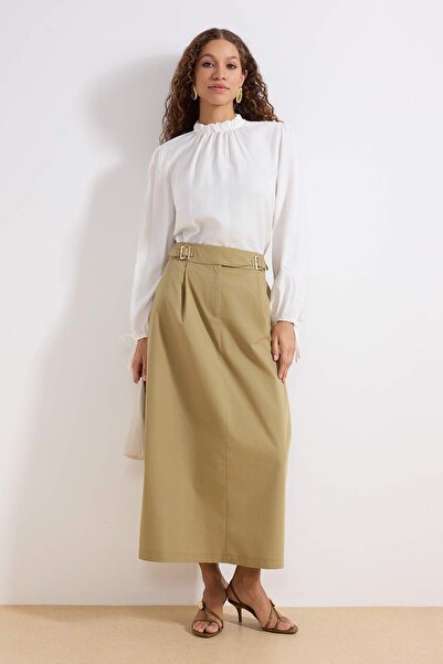 Trendyol Modest Хакі без підкладки, рівно тканий пояс, деталізована спідниця-...
