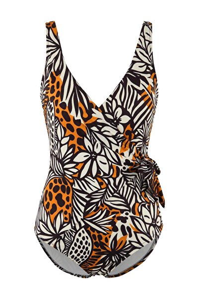 Trendyol Collection Costum de baie cu decolteu în V, cu model floral și detal...