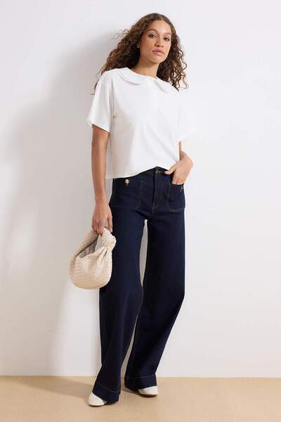 Trendyol Collection Bluză ecru cu croială obișnuită/normale, cu guler polo, c...