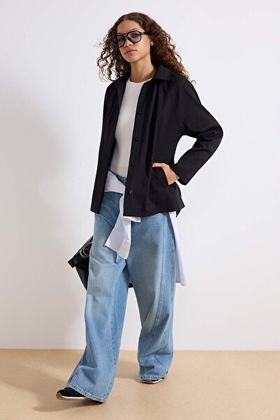 Trendyol Collection Black Oversized Trench Coat Twoss26Tr00003