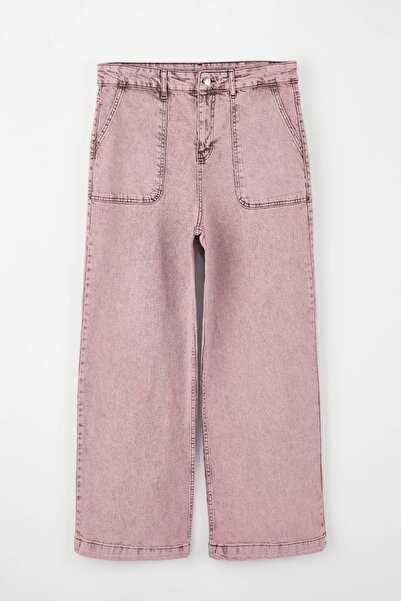 Trendyol Curve Blugi roz talie înaltă confort/flexibili cu picioare late/pici...