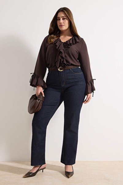 Trendyol Curve Dark Blue High Waist Straight Fit Plus Size Jeans Tbbss25Cj00033