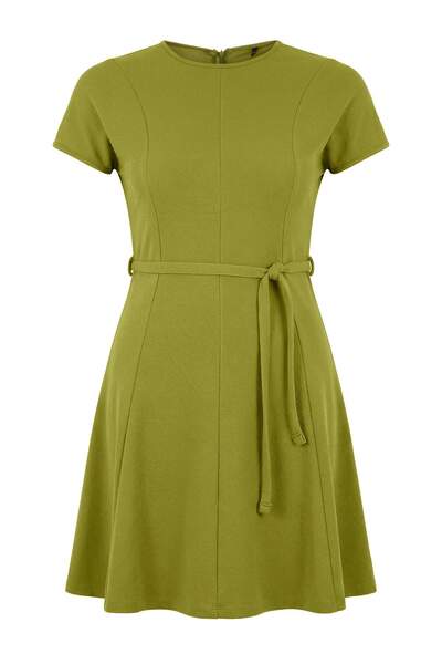 Trendyol Curve Rochie Oil Green guler rotund cu bretele scurte/mini din mater...