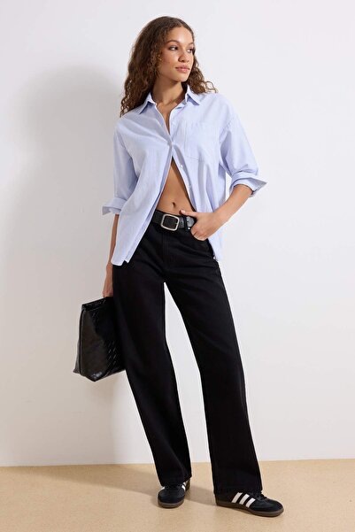 Trendyol Collection Černé volné džíny s vysokým pasem ze 100% bavlny, bez pru...