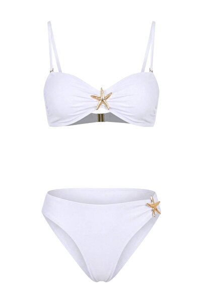 Trendyol Collection White Accessory Strapless Normal Waist Regular Bikini Set...