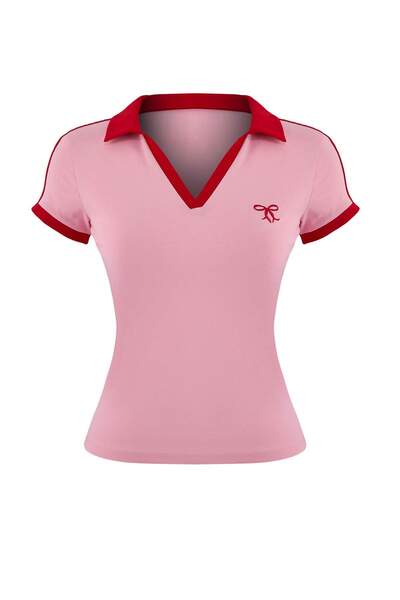 Trendyol Collection Rosafarbenes, eng anliegendes, kurzärmliges, elastisches ...