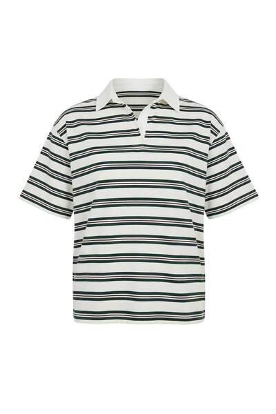 Trendyol Collection Εκρού ριγέ κανονικό/κανονική εφαρμογή με λαιμόκοψη πόλο μ...