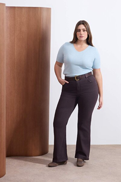 Trendyol Curve Wardrobe Essentials Bluză tricotată cu decolteu în V, albastru...