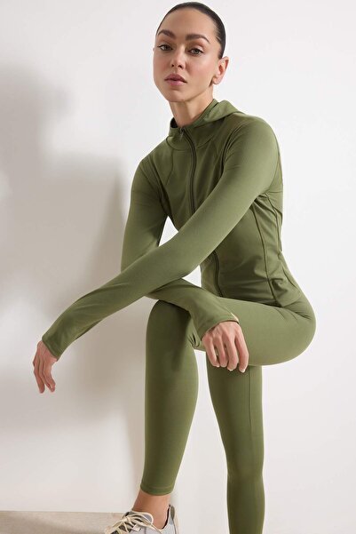 Trendyol Collection Jachetă sport kaki deschis Brushed Scuba din material sub...