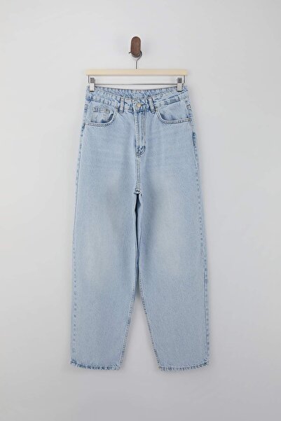 Trendyol Collection Blaue Baggy-Jeans mit hoher Taille aus 100 % Baumwolle TW...