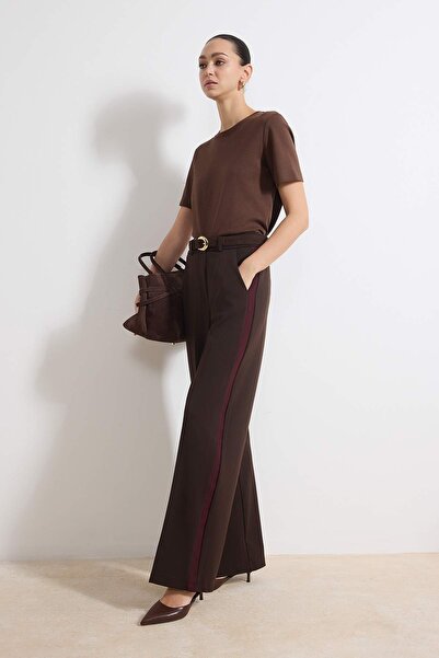 Trendyol Collection Brown Burgundy Striped Woven Trousers Twoss26Pl00013