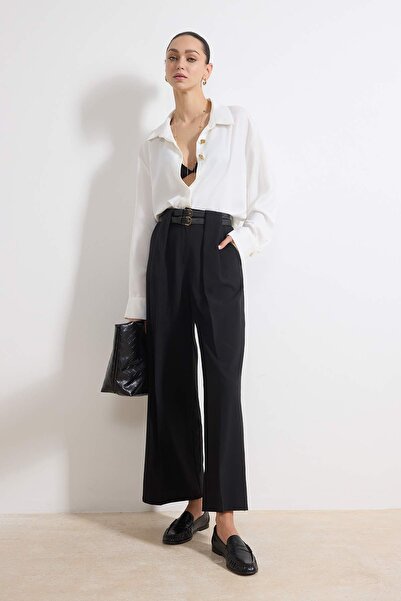 Trendyol Collection Black Belted Woven Wide Leg Trousers Twoss26Pl00076