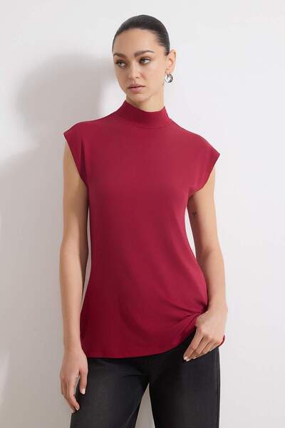 Trendyol Modest Black-Burgundy Fitted Viscose Single Jersey Plain Knitted Tct...