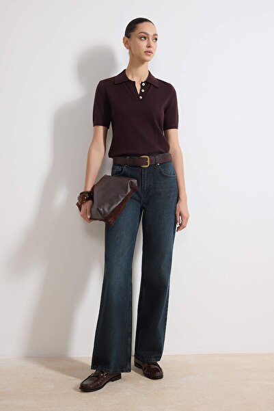 Trendyol Collection Dark Blue High Waist Wide Leg Jeans Twoaw26Je00228