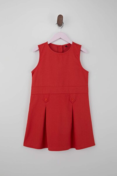 TRENDYOLKIDS Rotes kurzes / Mini-Kleid mit geradem Webmuster TKDSS26EL00002