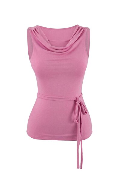 Trendyol Collection Bluză Dusty Rose Fitted decolteu larg cu volane/ Volane P...
