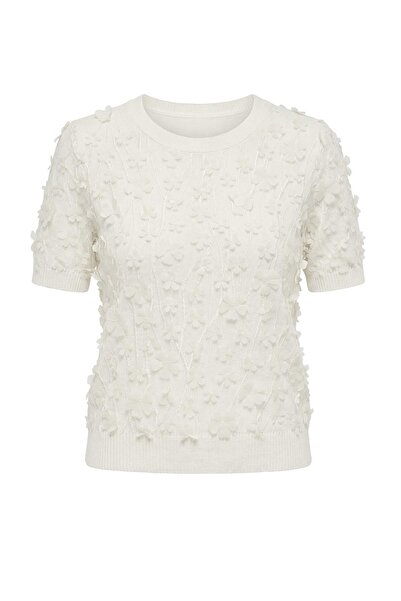 Trendyol Collection Ecru-Strickbluse mit dreidimensionalen Blumendetails und ...