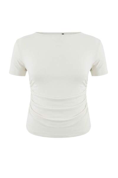 Trendyol Curve Πλεκτή μπλούζα με ραβδώσεις από βισκόζη εκρού