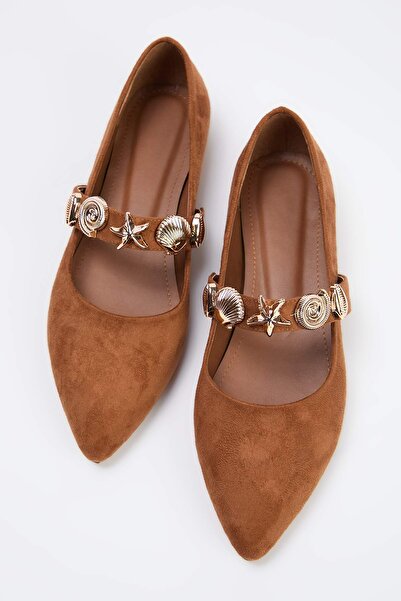 TRENDYOL SHOES Hellbraune Wildleder-Accessoire-detaillierte Mary Jane Damen-B...