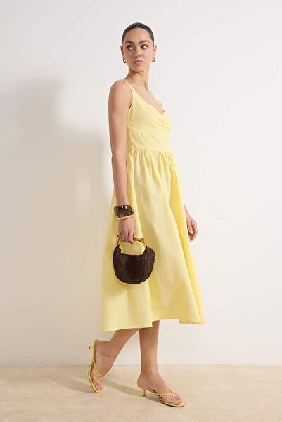 Trendyol Collection Light Yellow Midi Poplin Woven Dress Twoss26El00138