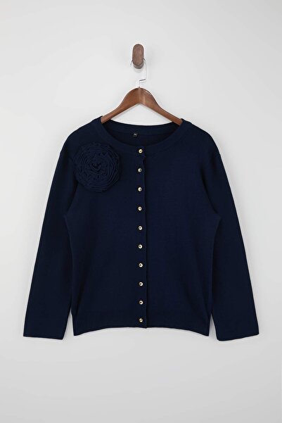 Trendyol Curve Navy Blue Floral Cotton Basic Knitwear Cardigan Tbbaw26Av00061