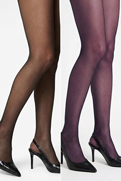 Trendyol Collection Schwarz-Pflaume 2-teilige gerade Jacquard-Strumpfhose THM...