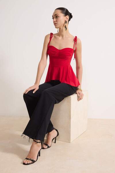 Trendyol Collection Red Chest Detailed Knitted New Year Blouse Tprss25Bz00006