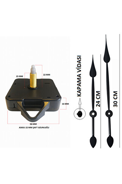 EXİZ TİCARET Sessiz Duvar Saati Mekanizması Qurtz Askılı 22 Mm Şaft (60 CM -8...