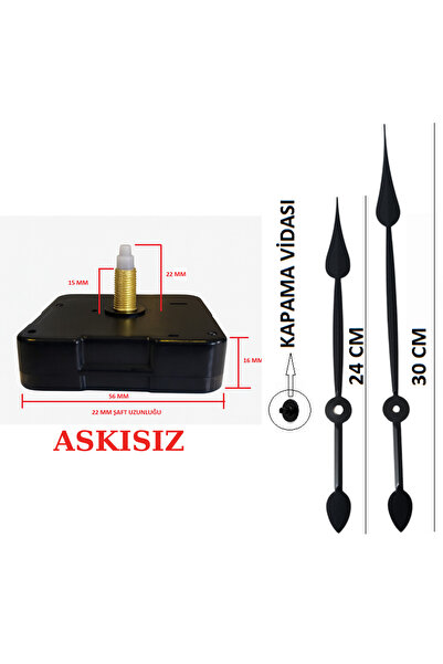 EXİZ TİCARET Sessiz Duvar Saati Mekanizması Qurtz Askısız 22 Mm Şaft (60 CM -...
