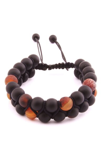 Tesbihane Makrome Örgü Çift Sıra Küre Kesim Oniks Akik Doğaltaş Bileklik