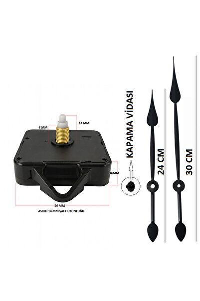 EXİZ TİCARET Sessiz Duvar Saati Mekanizması Qurtz Askılı 14 mm Şaft (60 cm -8...