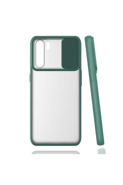 noktaks Oppo A91 Kılıf Kamera Sürgü Mat Arka Yüzey Renkli Çerçeve Lensi Kapak