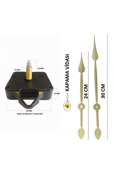 EXİZ TİCARET Sessiz Duvar Saati Mekanizması Qurtz Askılı 22 Mm Şaft (60 CM -8...