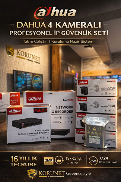 Dahua Technology Dahua 4 Kameralı Full HD IP Güvenlik Seti - IP Tanımlı Tak Ç...