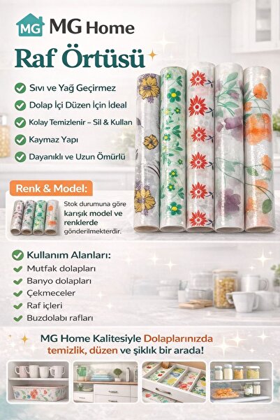 MG HOME 1 RULO * 200 CM x 45 CM DESENLİ RAF ÖRTÜSÜ ÇOK AMAÇLI ÖRTÜ RAF DÜZENL...