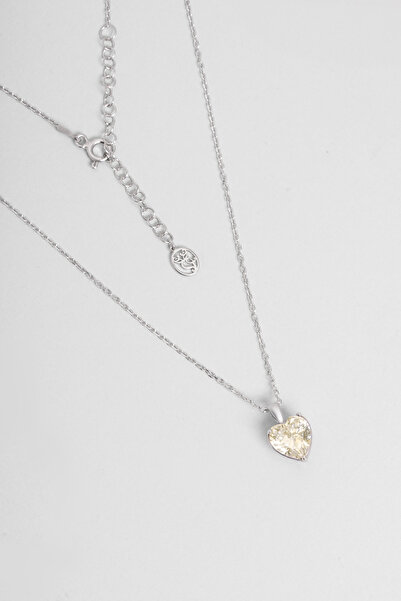 So CHIC... Gizemli Kalp 18 Ayar Beyaz Altın Kaplama 45 Cm Gümüş Kolye