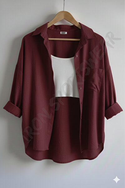 Shiron Sportswear&Company قميص نسائي فاخر عالي الجودة بلون أحمر داكن بدون أكت...