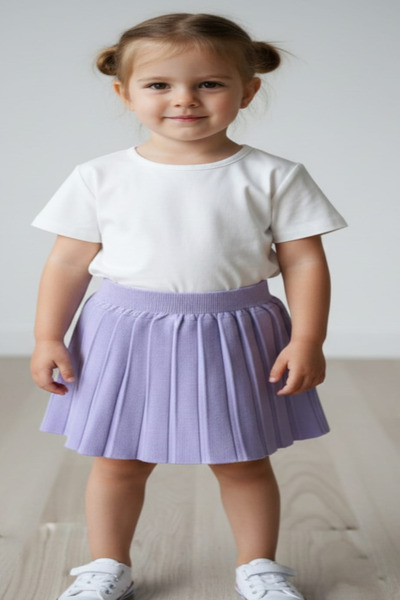 Meriç bebe Kız Çocuk Beli Lastikli Pileli Triko Trend Etek