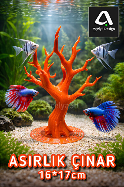 açelya3d 3D Baskı Akvaryum Dekoratif Ağaç Kökü 16x17 cm – Balık Saklanma Alan...