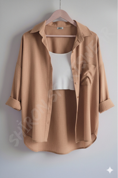 Shiron Sportswear&Company Lüx Kalite Camel Kadın Düşük Omuz Oversize Keten Ce...