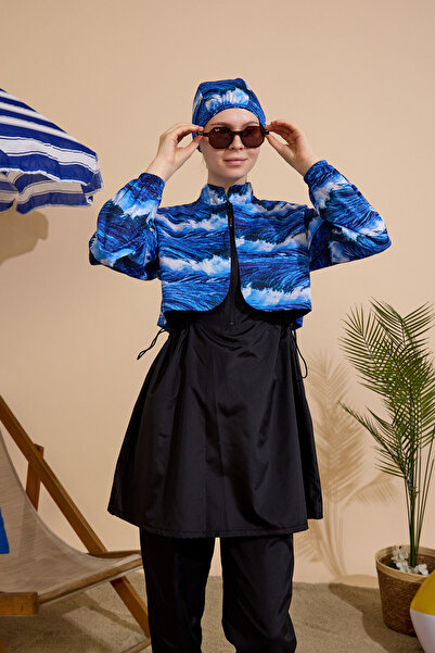 GAVLİA Women's Hijab Swimsuit 4-Piece Set - Half-Covering with Zipper..