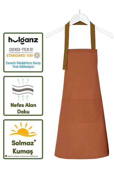 Hulganz Kitchen Apron Stain Resistant Water Repellent Fabric Snap Fastener Neck Strap Terracotta / Orange Apron