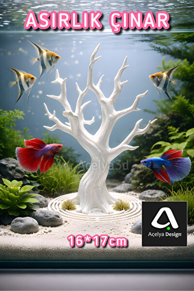 açelya3d 3D Baskı Akvaryum Dekoratif Ağaç Kökü 16x17 cm – Balık Saklanma Alan...
