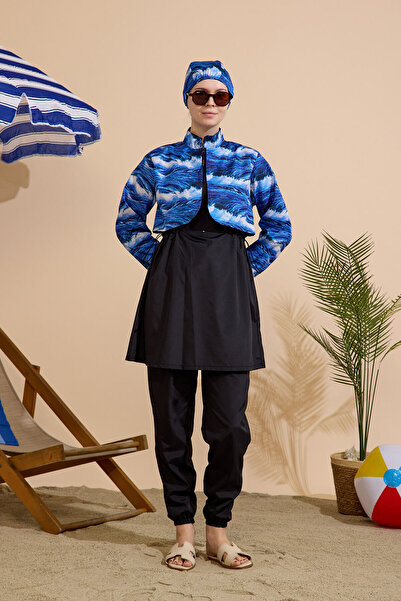 GAVLİA Women's Hijab Swimsuit 4-Piece Set - Half-Covering with Zipper..