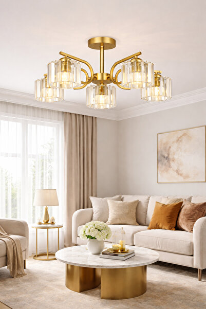 ESSLİGHT ASEL 5 Lİ ESKİTME PLAFONYER KRİSTAL TAŞLI SALON MUTFAK YATAK ODASI A...