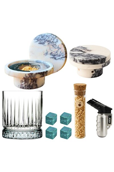 PERLOTUS طقم تدخين الويسكي الفاخر من الرخام البنفسجي مع 4 قطع من حجر الرخام ل...