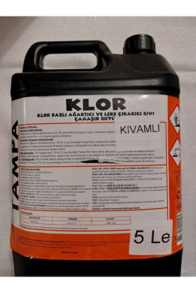 TAMPA KIVAMLI Klor Bazlı Ağartıcı Ve Leke Çıkartıcı Sıvı Çamaşır Suyu 5lt