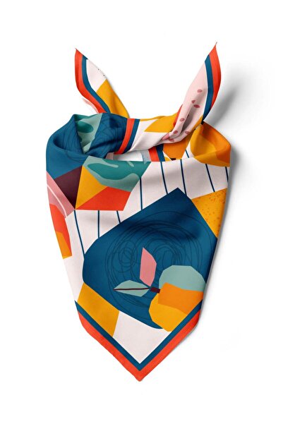 Vissona Geometrik Desenli %100 İpek Bandana 55x55
